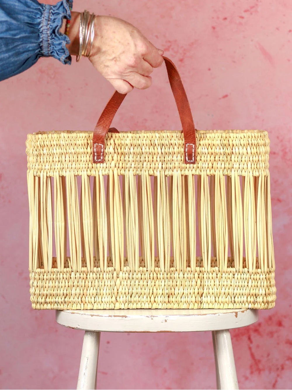 Open Weave Reed Basket Tote Bag